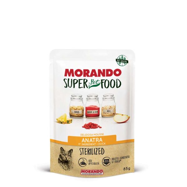 Morando super food για ενήλικες στειρωμένες γάτες με mousse πάπια 85gr Morando super food για ενήλικες στειρωμένες γάτες με mousse πάπια 85gr