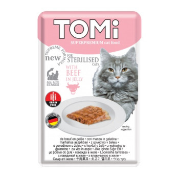TOMi sterilised cat – beef in jelly 85g